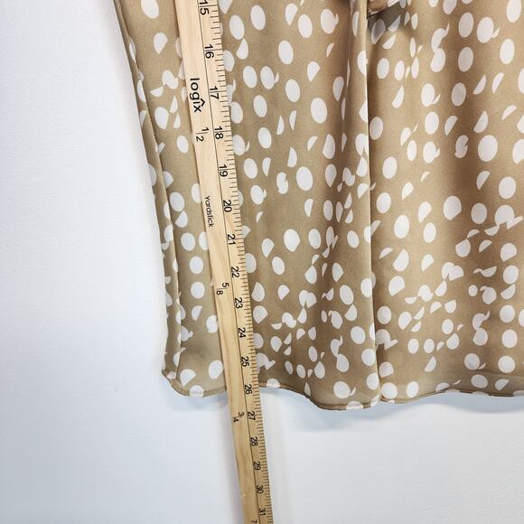 Sunny Leigh Ruffle Sleeve Satin Blouse Top Size M Taupe Polka Dot Rockabilly - Picture 7 of 11